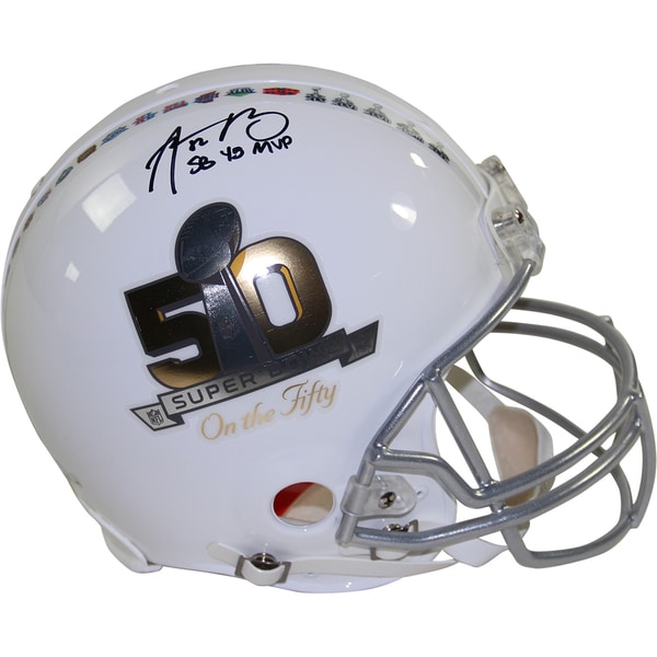 Aaron Rodgers Signed Riddell Superbowl on the 50 White Authentic Helmet w/ "SB45 MVP" Insc. (LE/50)