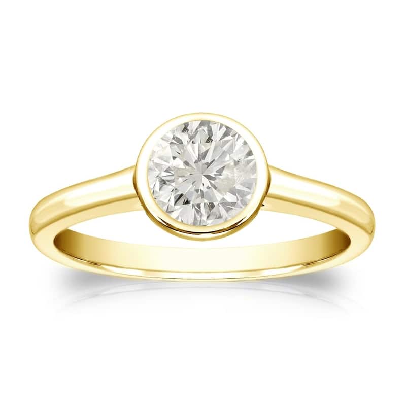 Auriya 14k Gold 1/2ctw Bezel-set Round Diamond Solitaire Engagement Ring Bezel Set Modern (J-K, SI1-SI2) - Yellow - 10