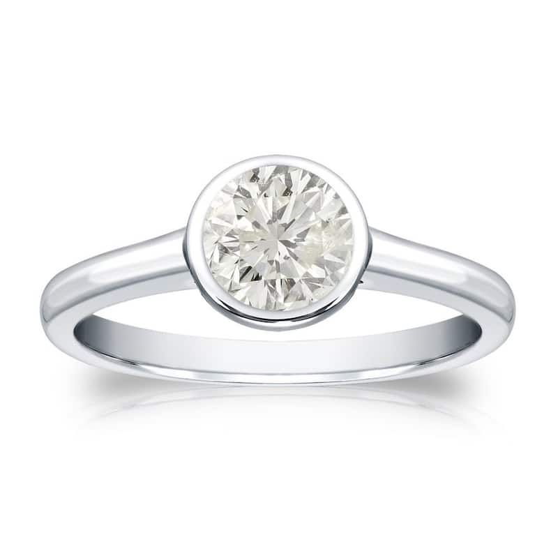 Auriya 14k Gold 1/2ctw Bezel-set Round Diamond Solitaire Engagement Ring Bezel Set Modern (J-K, SI1-SI2) - White - 4