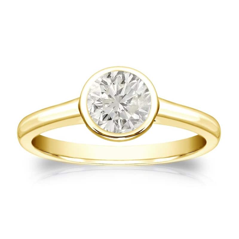 Auriya 14k Gold 1/2ctw Bezel-set Round Diamond Solitaire Engagement Ring Bezel Set Modern (J-K, SI1-SI2) - Yellow - 4