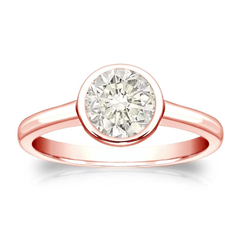 Auriya 14k Gold 3/4 carat TW Bezel-set Solitaire Diamond Engagement Ring (J-K, I1-I2) - 4 - Rose