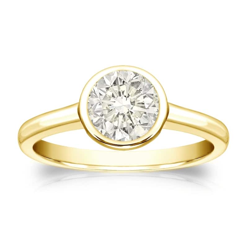 Auriya 14k Gold 3/4 carat TW Bezel-set Solitaire Diamond Engagement Ring (J-K, I1-I2) - 4 - Yellow