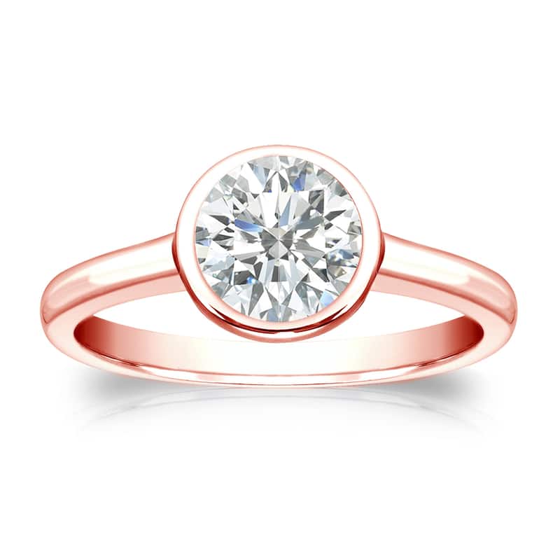 Auriya 14k Gold 1ctw Bezel-set Solitaire Diamond Engagement Ring Certified