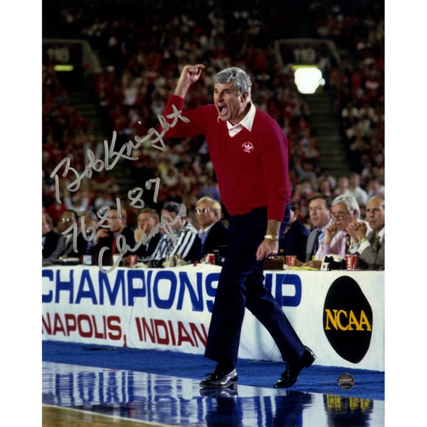 Bob Knight Signed Yelling 8x10 Photo w/ " 76, 81, 87 Champs" Insc