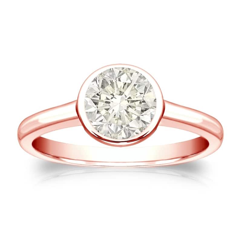 Auriya 14k Gold 1 carat TW Bezel-set Solitaire Diamond Engagement Ring - 9.5 - Rose
