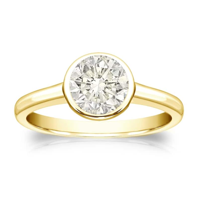 Auriya 14k Gold 1 carat TW Bezel-set Solitaire Diamond Engagement Ring - 5 - Yellow