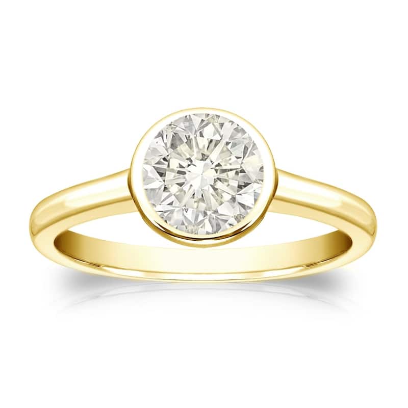 Auriya 14k Gold 1 carat TW Bezel-set Solitaire Diamond Engagement Ring - 4 - Yellow