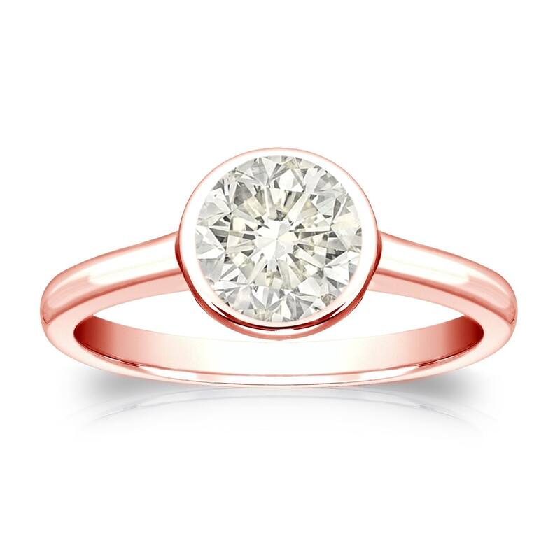 Auriya 14k Gold 1 carat TW Bezel-set Solitaire Diamond Engagement Ring - 4 - Rose