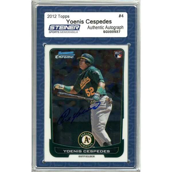 Yoenis Cespedes Signed 2012 Bowman Chrome Draft Rookie Card #4 (Slabbed by Steiner)