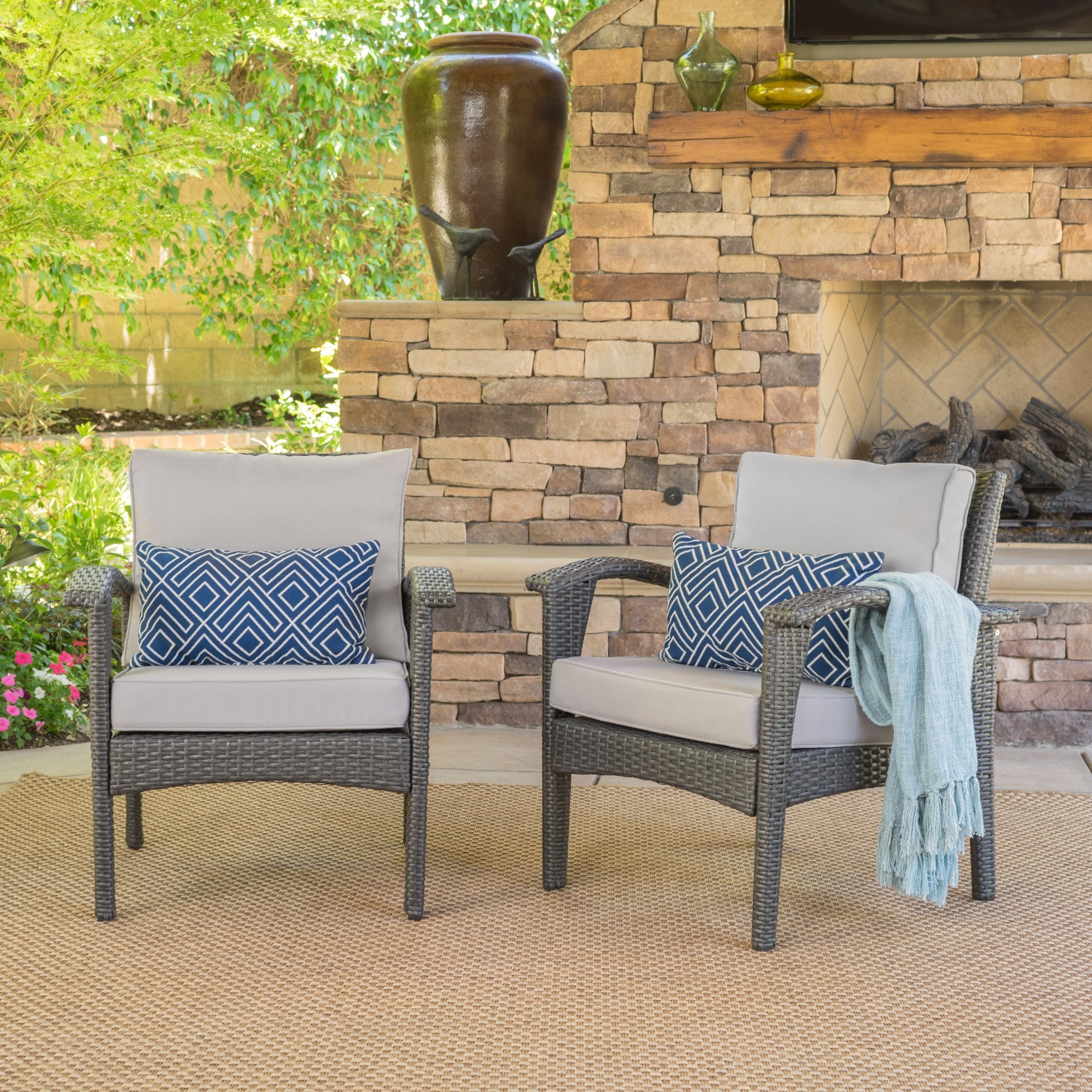 Outdoor Wicker Club Chair with Cushion in Gray - Set of 2 ID 3514441