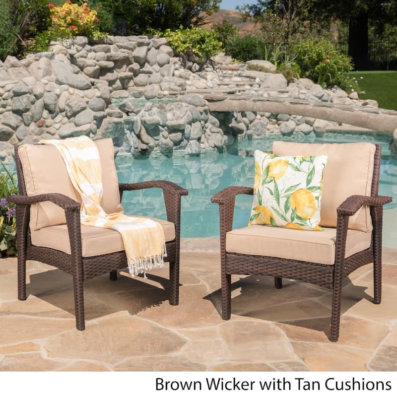 Honolulu Outdoor Wicker Club Chair with Cushion (Set of 2) by Christopher Knight Home - Brown