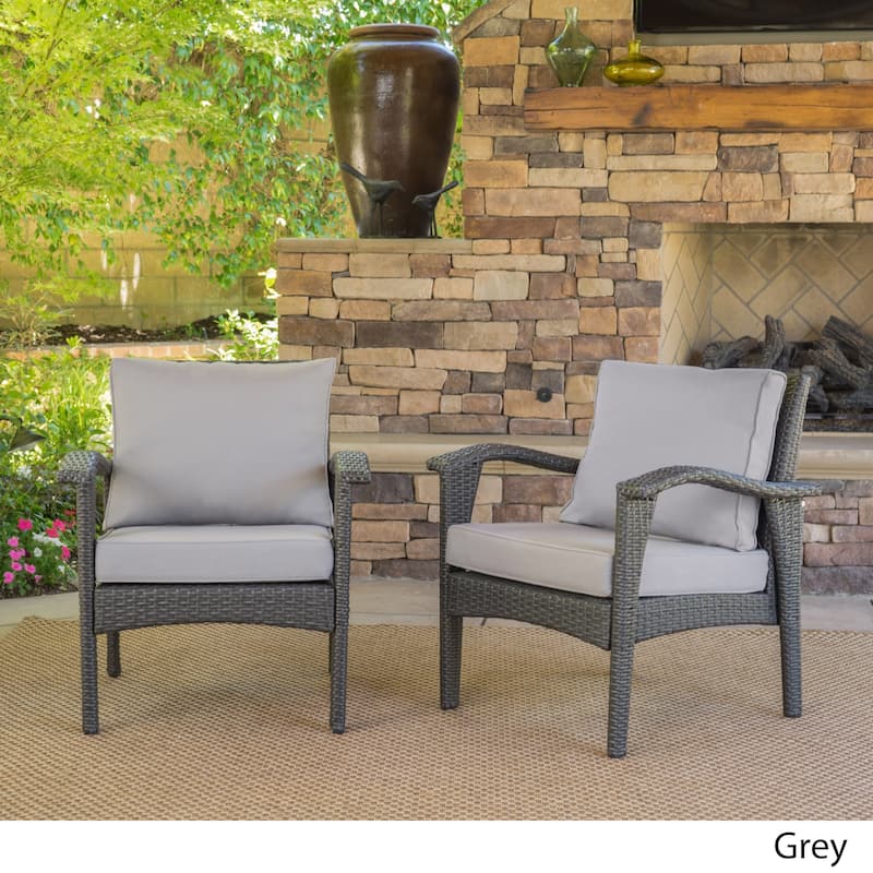 Honolulu Outdoor Wicker Club Chair with Cushion (Set of 2) by Christopher Knight Home - Grey