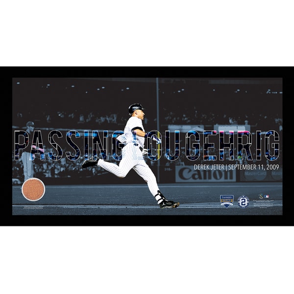 Derek Jeter Moments: Passing Gehrig Collage Text Overlay w/ Game Used Dirt Framed 9.5x19 7331 Style