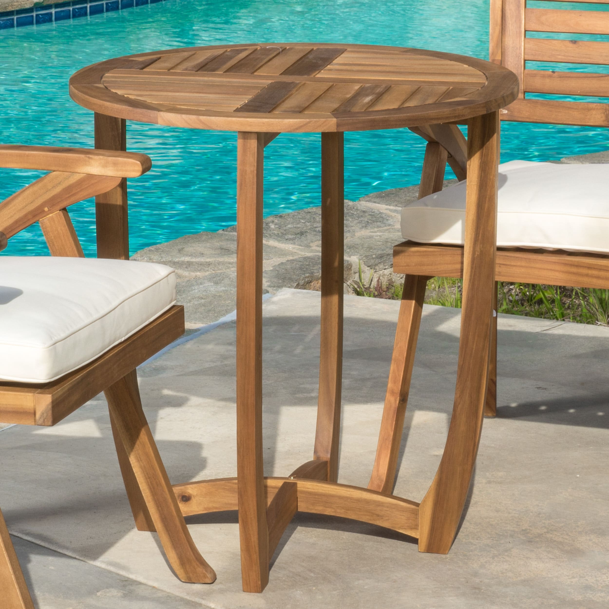 Coronado Outdoor Round Acacia Wood Accent Table by Brown eBay