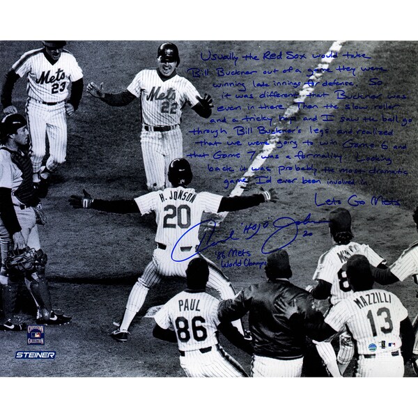 Howard Johnson Signed Greeting Knight Crossing the Plate 1986 WS "Story" 16x20 Photo
