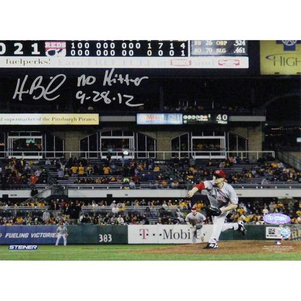 Homer Bailey Cincinnati Reds Pitching No-hitter Against Pirates Signed Horizontal 8x10 Photo w/ No Hitter 9-28-12 Insc
