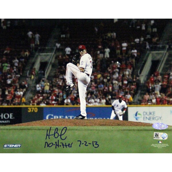 Homer Bailey Cincinnati Reds Pitching No-hitter Against Giants Signed Horizontal 8x10 Photo w/ No Hitter 7-2-13 Insc