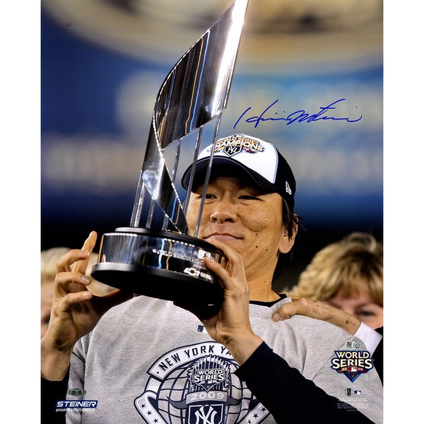 Hideki Matsui 2009 World Series w/ Trophy Vertical 16x20 Photo (MLB Auth)