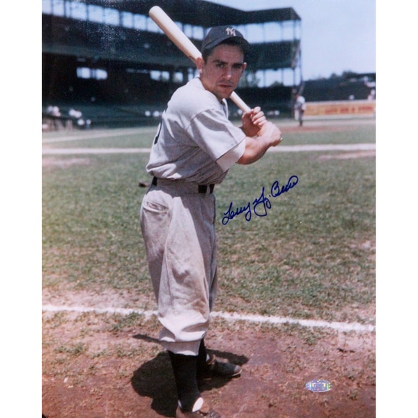 Larry “Yogi” Berra Batting Pose By Foul Line Signed 11x14 Vertical Photo