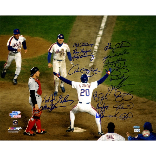 1986 Mets Multi Signed Johnson at Home Plate 16x20 Photo w/ Gary Carter (19 Sigs) (MLB Auth)