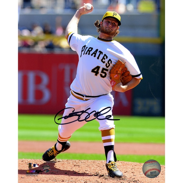 Gerrit Cole Signed Pittsburgh Pirates in White Uniform Pitching 8x10 Photo
