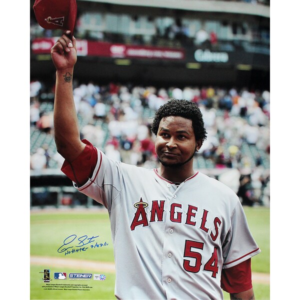 Ervin Santana Angels Road Jersey Salute To The Crowd Vertical 16x20 Photo w/" No Hitter, 7/27/11" Insc (MLB Auth)