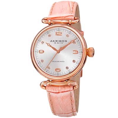 Akribos XXIV Women's Quartz Diamond Leather Strap Watch - Pink