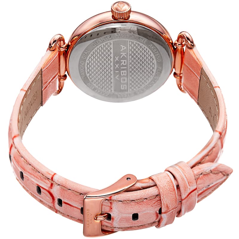Akribos XXIV Women's Quartz Diamond Leather Strap Watch - Pink