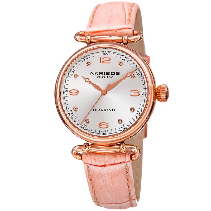 Akribos XXIV Women's Quartz Diamond Leather Strap Watch - Pink