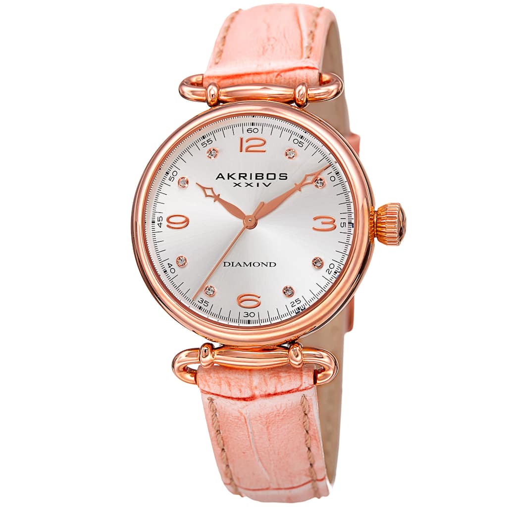 Akribos XXIV Women's Quartz Diamond Leather Strap Watch - Pink