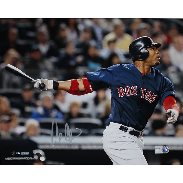 Carl Crawford Boston Red Sox Blue Jersey Hit Horizontal 8x10 Photo (MLB Auth)
