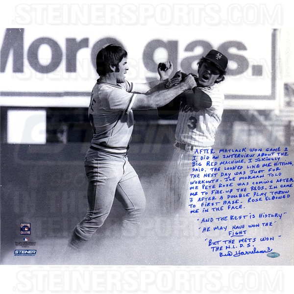 Bud Harrelson Signed Fighting w/ Pete Rose B/W 16x20 Story Photo