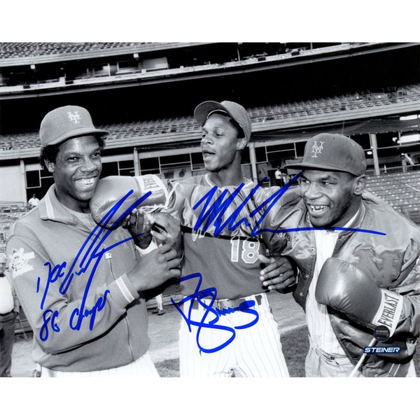 Mike Tyson, Dwight 'Doc' Gooden & Darryl Strawberry Triple Signed 8x10 Photo w/ Dwight Gooden Inscription