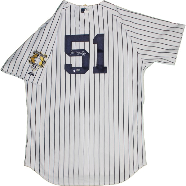 Bernie Williams Signed Majestic Authentic Jersey with Retirement Patch (MLB Auth) (Signed in Silver)