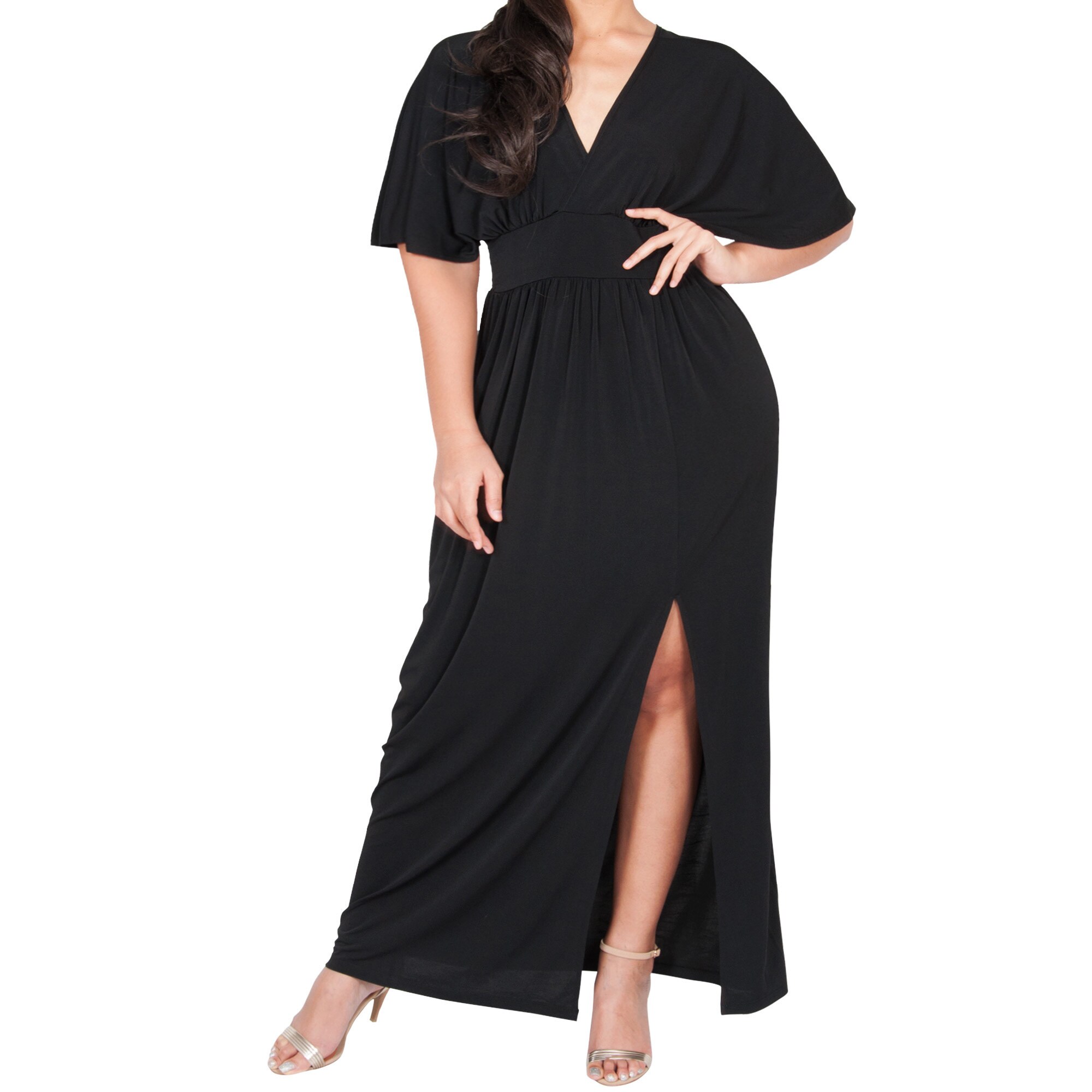 KOH KOH Women's Plus Size V-Neck Kimono Batwing Sleeve Maxi Dress with ...