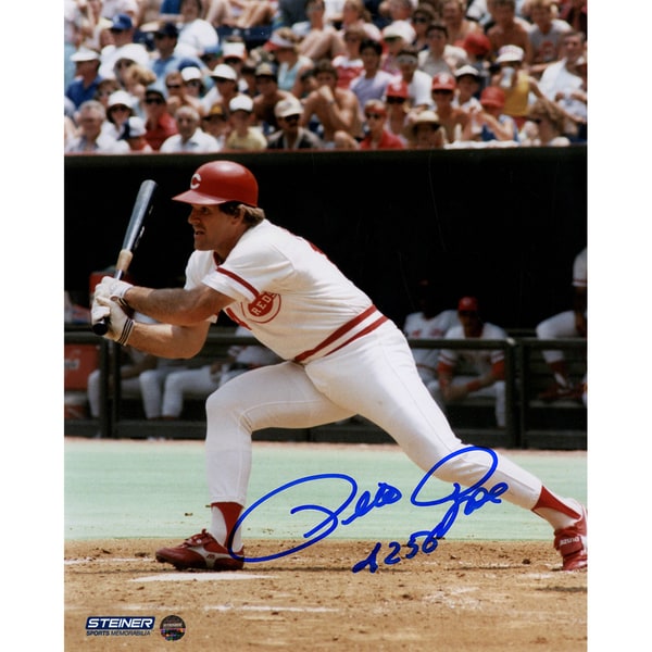 Pete Rose Signed Swinging 8x10 Photo w/ "4256" Insc