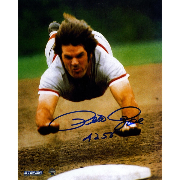 Pete Rose Signed Head First Slide 8x10 Photo w/ "4256" Insc