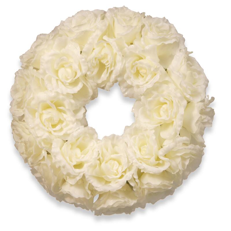 16.5-inch Glittered Rose Wreath - White