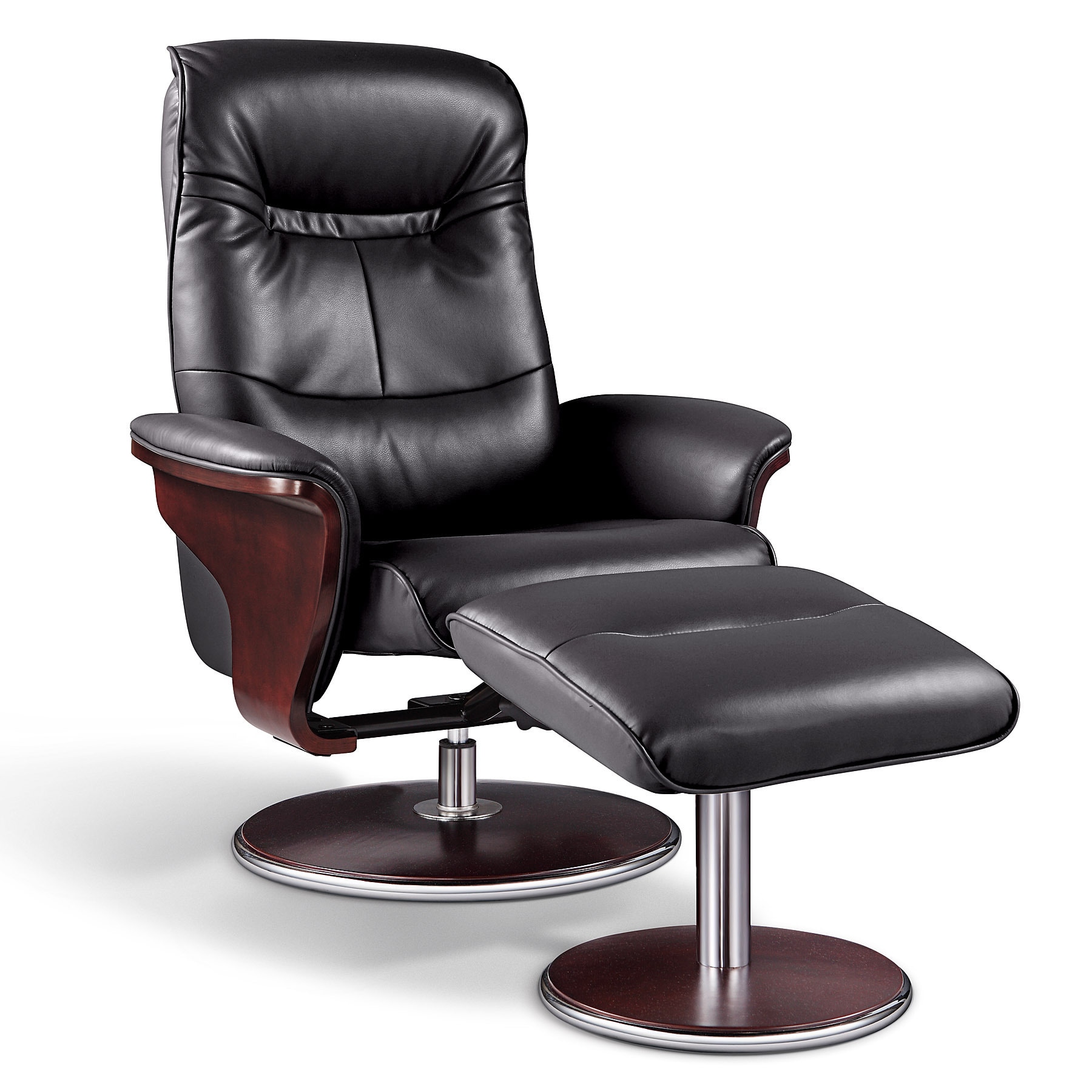 Artiva Usa Milano Modern Bend Wood Black Leather Swivel Recliner With Ottoman Set Artiva Usa Milano Modern Bend Wood Black Leather Swivel Recliner With Ottoman Set
