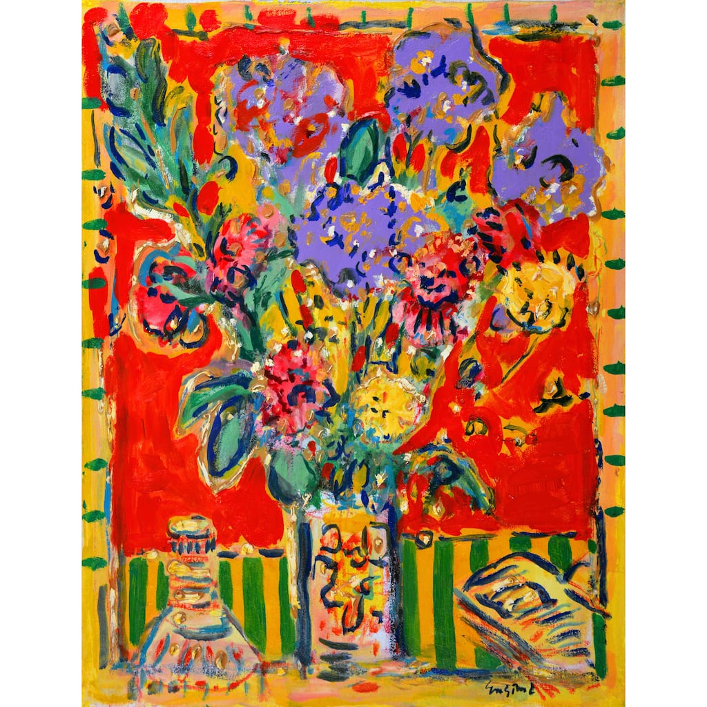 Marmont Hill - 'Irises' by Michael Woodward Painting Print on Canvas - Multi-Color