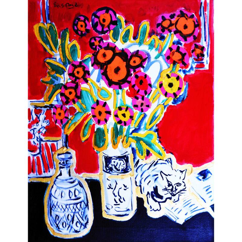 Marmont Hill - 'Happy Cat' by Michael Woodward Painting Print on Canvas - Multi-Color