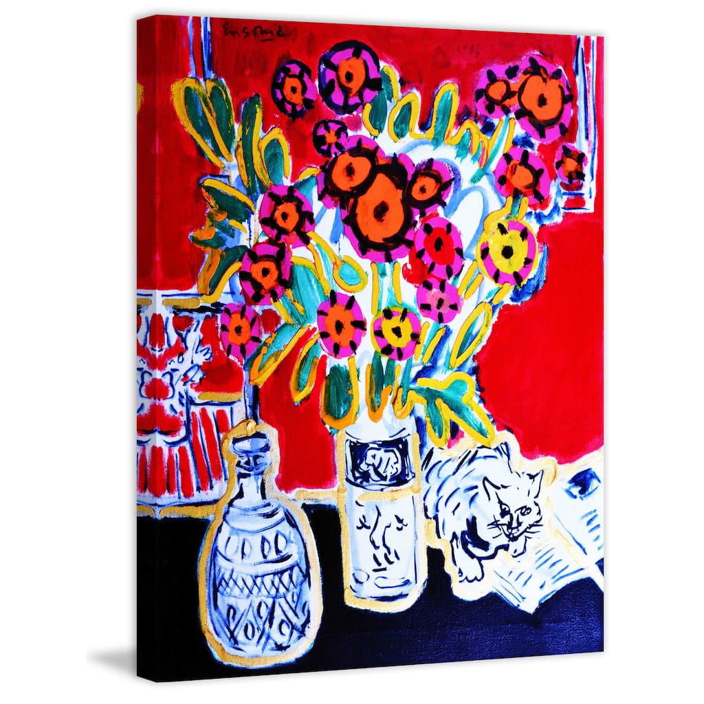 Marmont Hill - 'Happy Cat' by Michael Woodward Painting Print on Canvas - Multi-Color