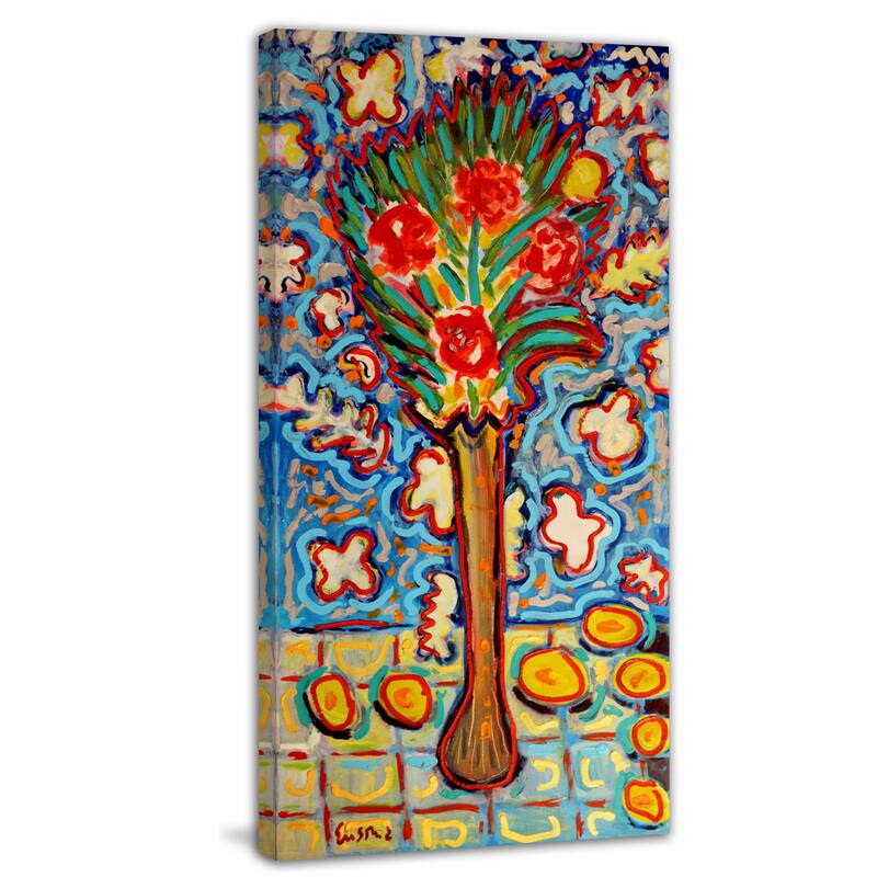 Marmont Hill - 'Roses in Long Vase' by Michael Woodward Painting Print on Canvas - Multi-Color