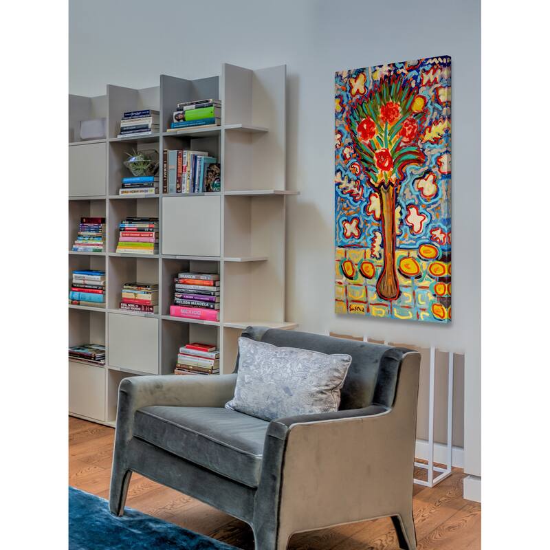 Marmont Hill - 'Roses in Long Vase' by Michael Woodward Painting Print on Canvas - Multi-Color