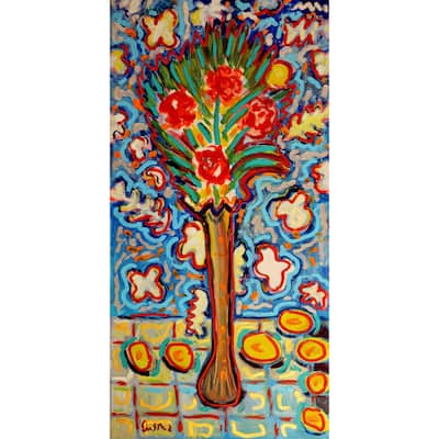 Marmont Hill - 'Roses in Long Vase' by Michael Woodward Painting Print on Canvas - Multi-Color