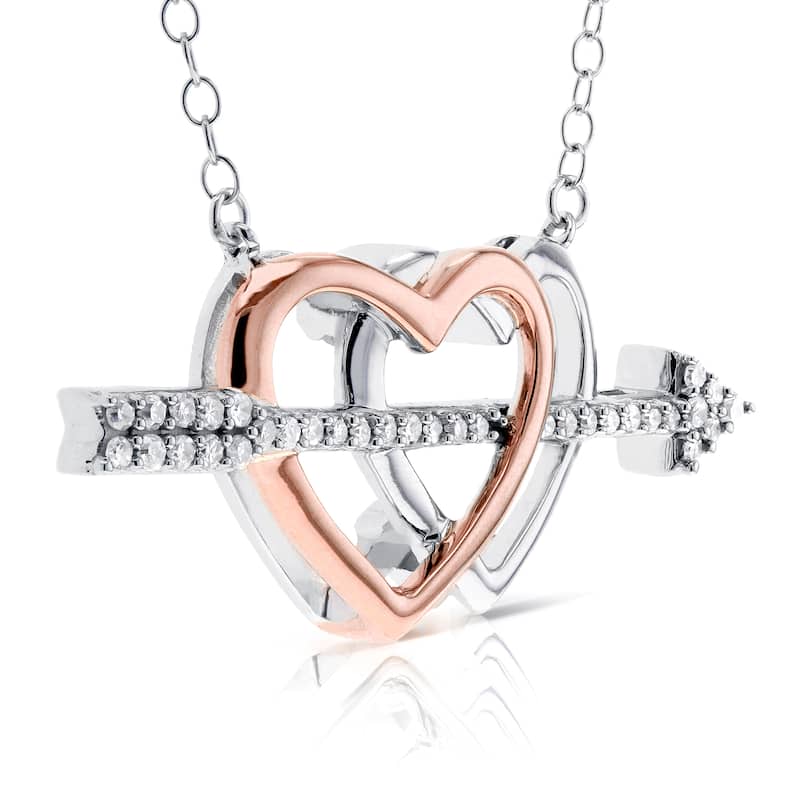 Annello by Kobelli 10k Two Tone Gold 1/5ct TDW Cupids Arrow Double Hearts Diamond Pendant