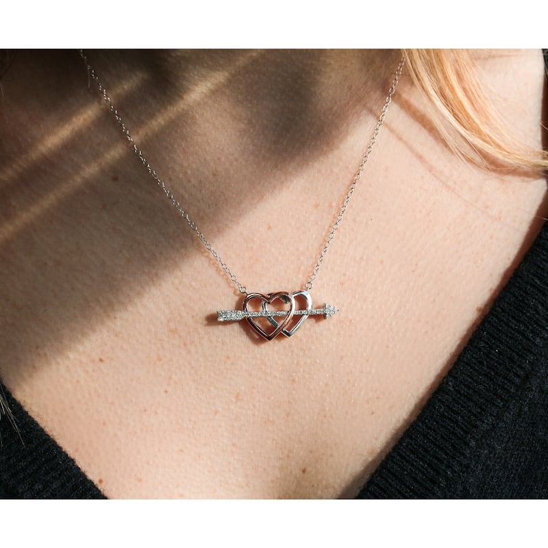 Annello by Kobelli 10k Two Tone Gold 1/5ct TDW Cupids Arrow Double Hearts Diamond Pendant