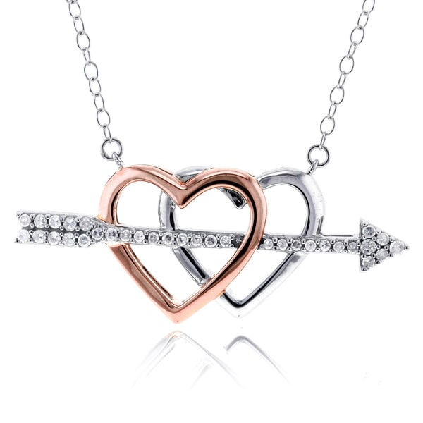 14k White And Yellow Gold Cupid Arrow Double Heart Pendant Charm