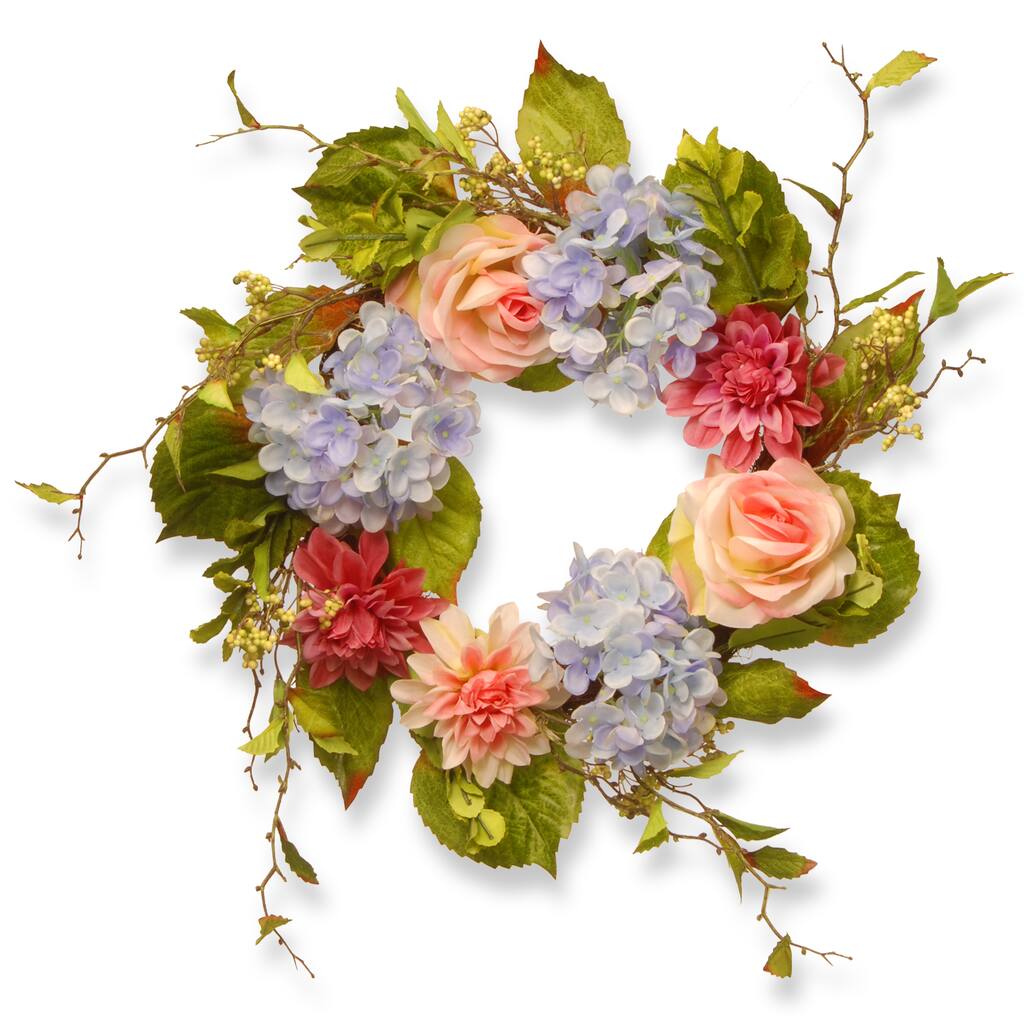 18" Dahlia, Hydrangea and Rose Wreath