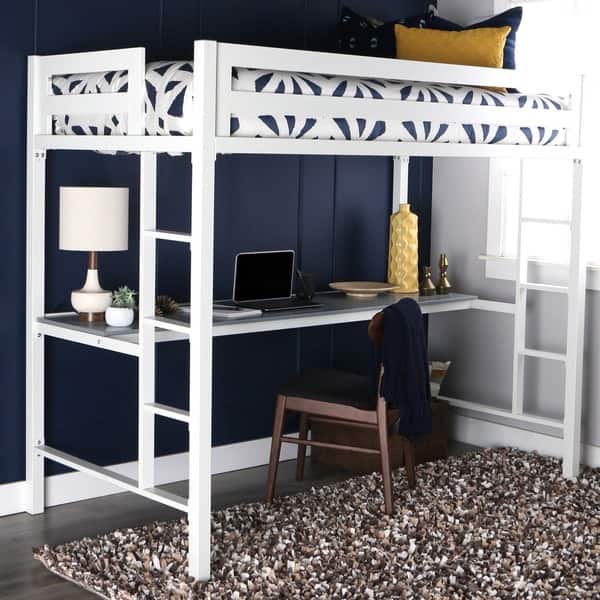 Shop Twin Metal Loft Bed With Desk White Overstock 11206713